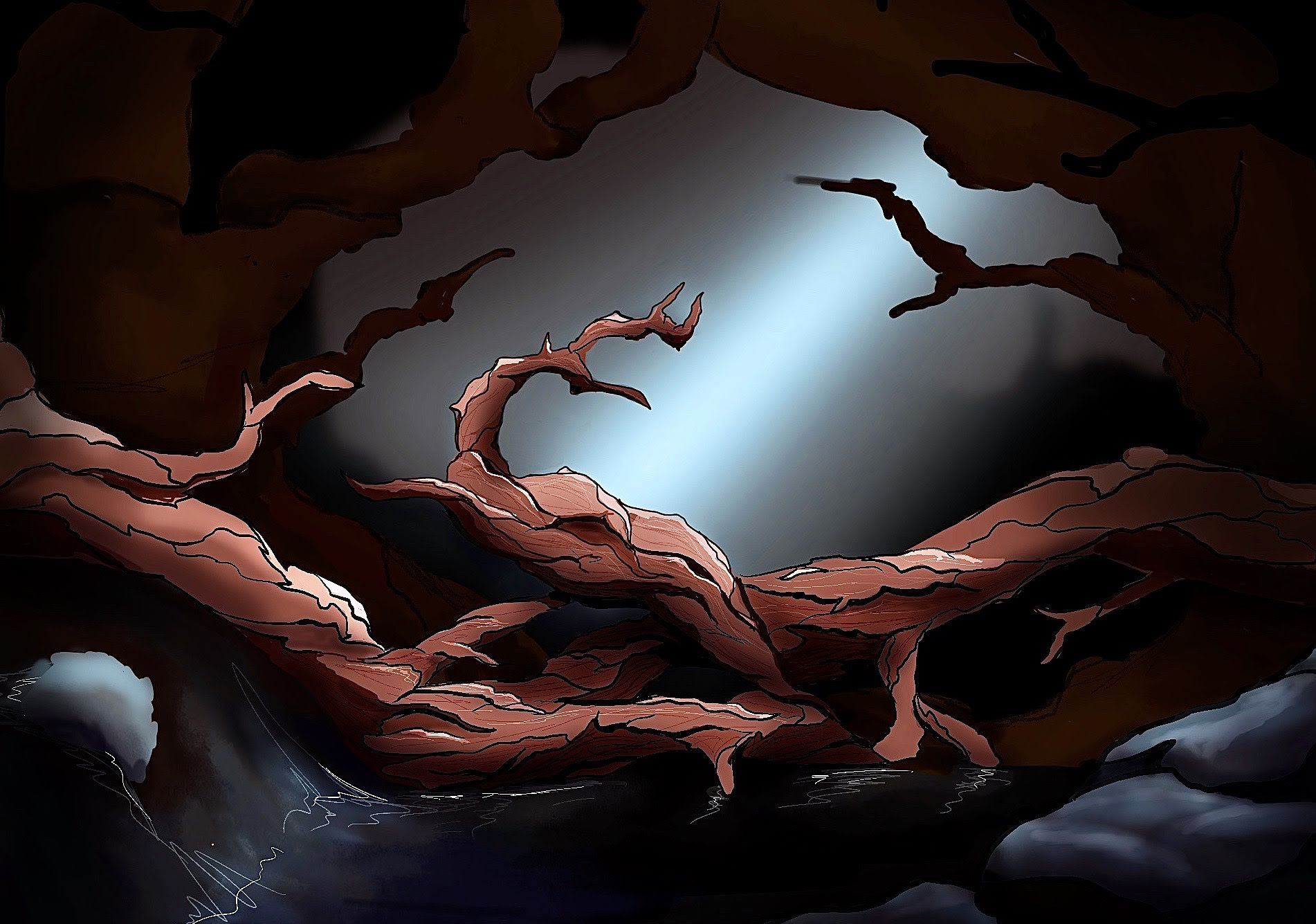 Soft drawing of a tree in a park